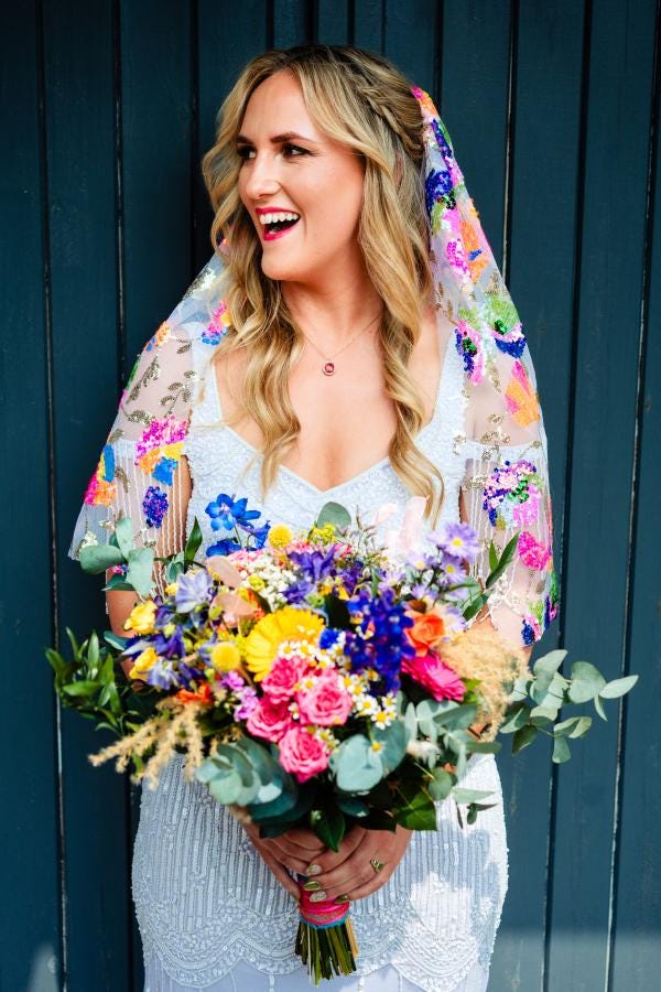 Beautiful rainbow sequin veil. Colourful alternative bridal veil. 'Xanthe'.