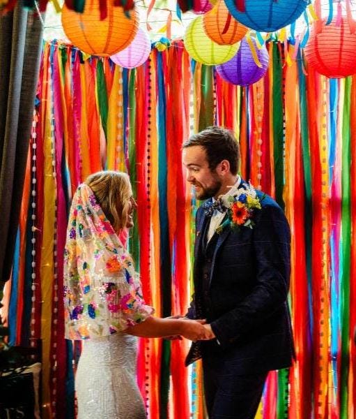 Beautiful rainbow sequin veil. Colourful alternative bridal veil. 'Xanthe'.