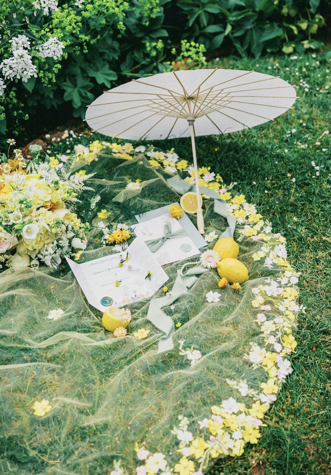 Embroidered Floral Wedding Veil: Yellow Flowers and Pearls