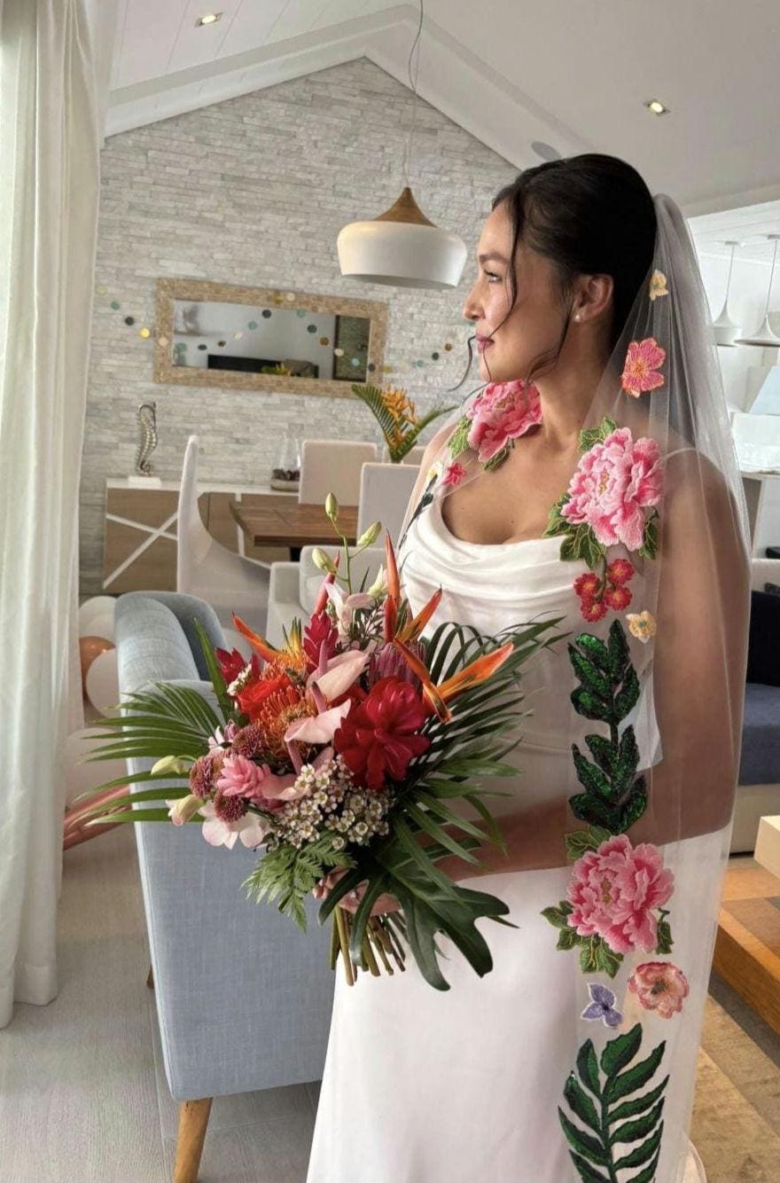 Embroidered Floral Wedding Veil: Colorful Paradise Bridal Veil