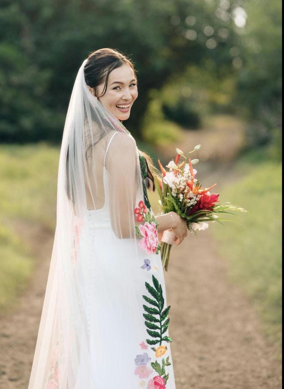 Embroidered Floral Wedding Veil: Colorful Paradise Bridal Veil
