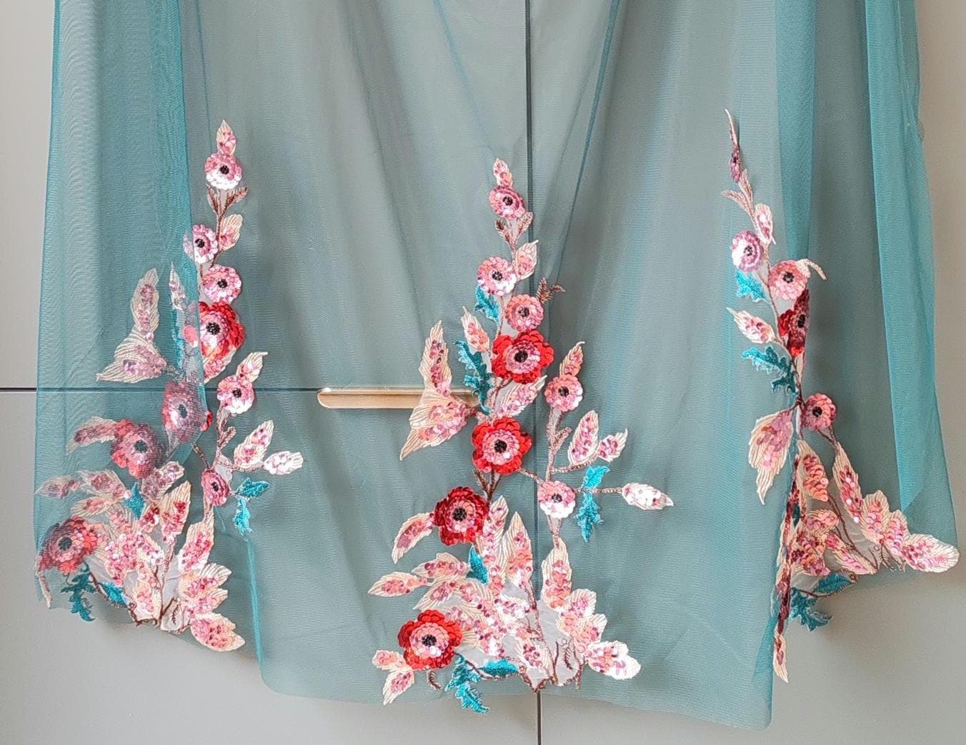 Poppy Sequin Wedding Veil: Floral Bridal Cape, Champagne Tulle