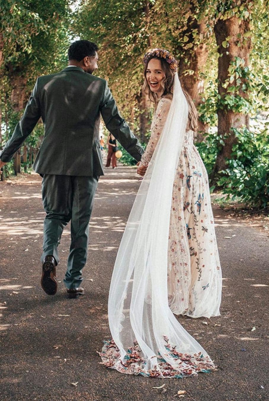 Poppy Sequin Wedding Veil: Floral Bridal Cape, Champagne Tulle