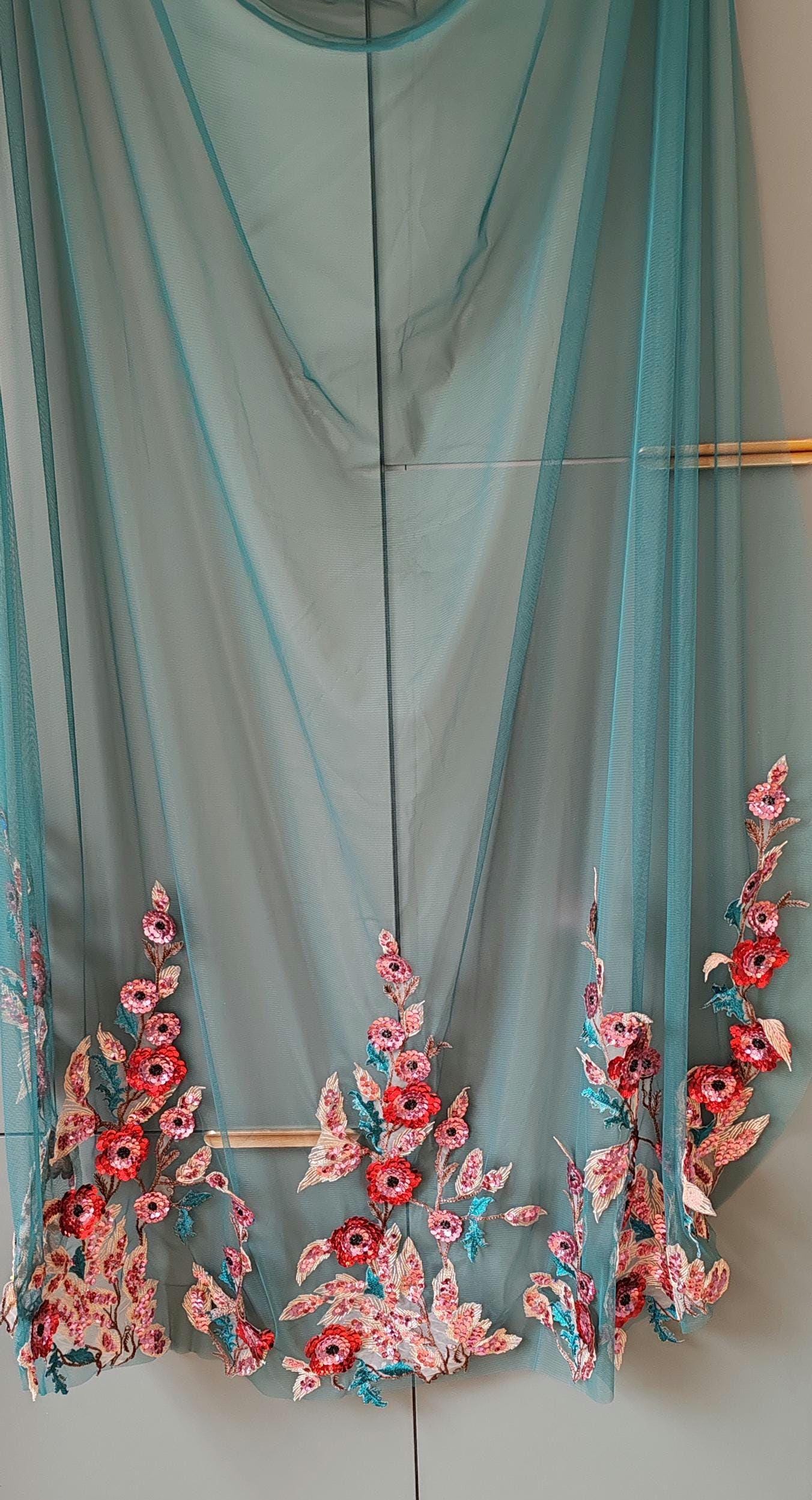Poppy Sequin Wedding Veil: Floral Bridal Cape, Champagne Tulle