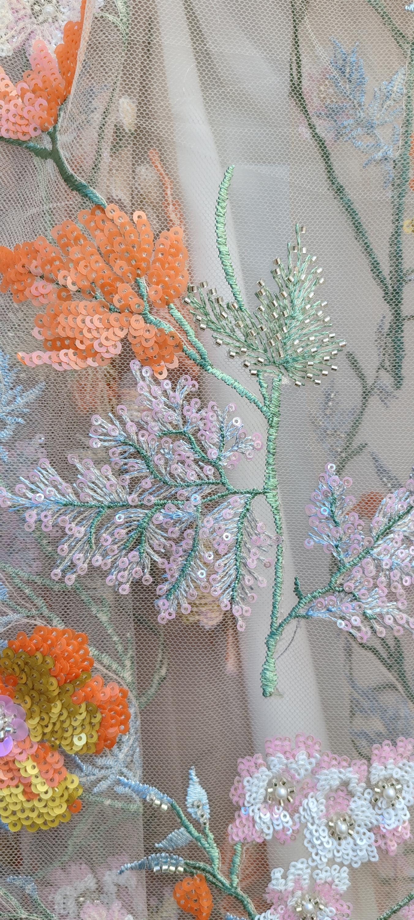 Golden Floral Bridal Veil, Embroidered Sequins & Beads. 'Amber'