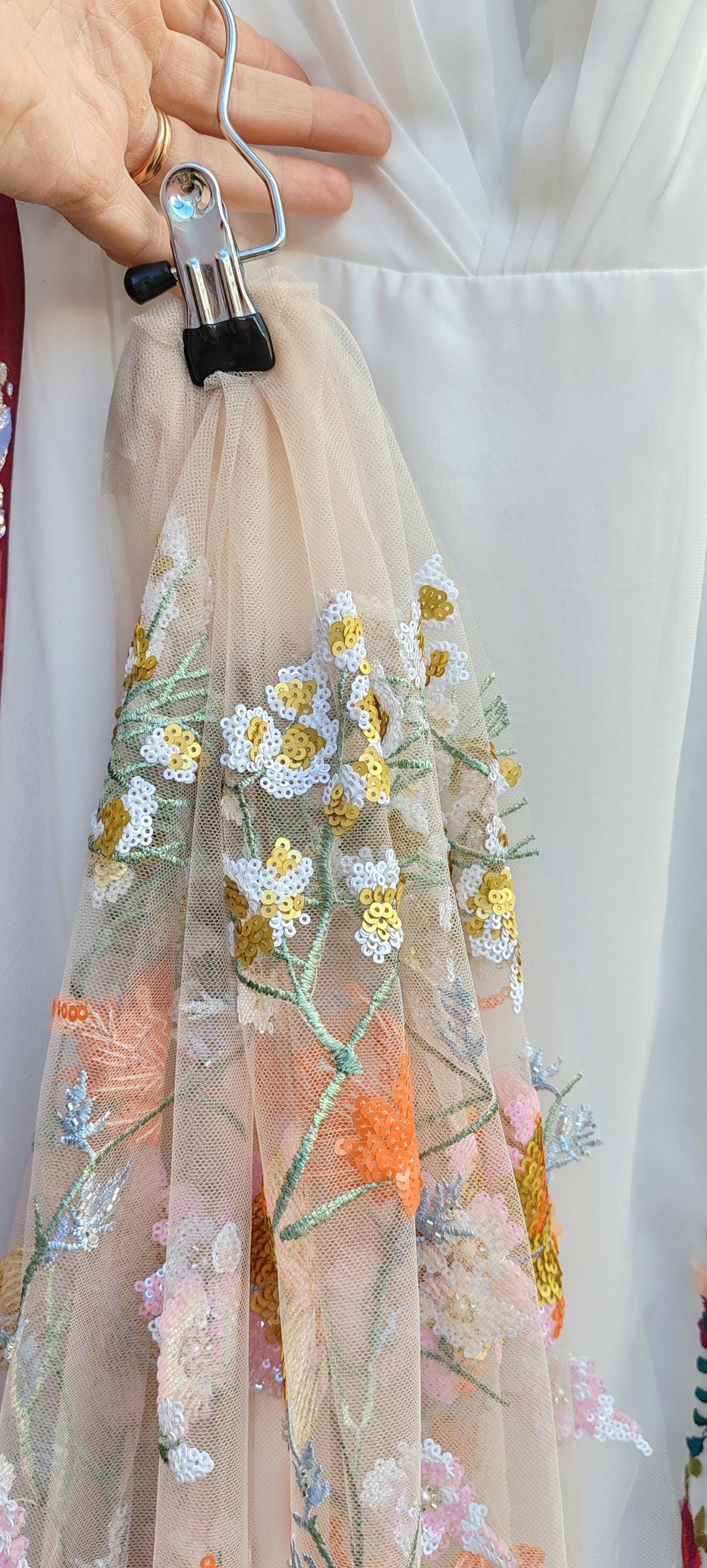 Golden Floral Bridal Veil, Embroidered Sequins & Beads. 'Amber'