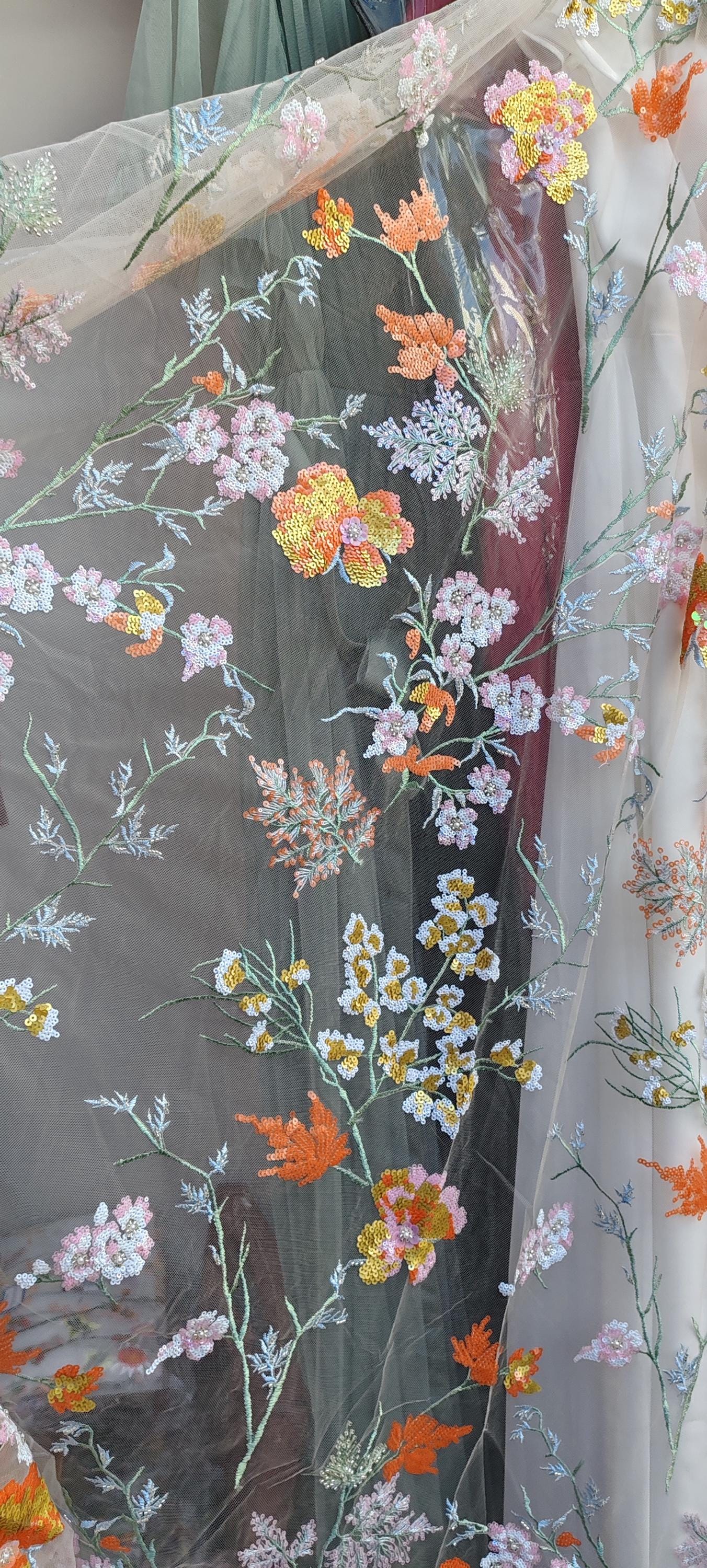 Golden Floral Bridal Veil, Embroidered Sequins & Beads. 'Amber'