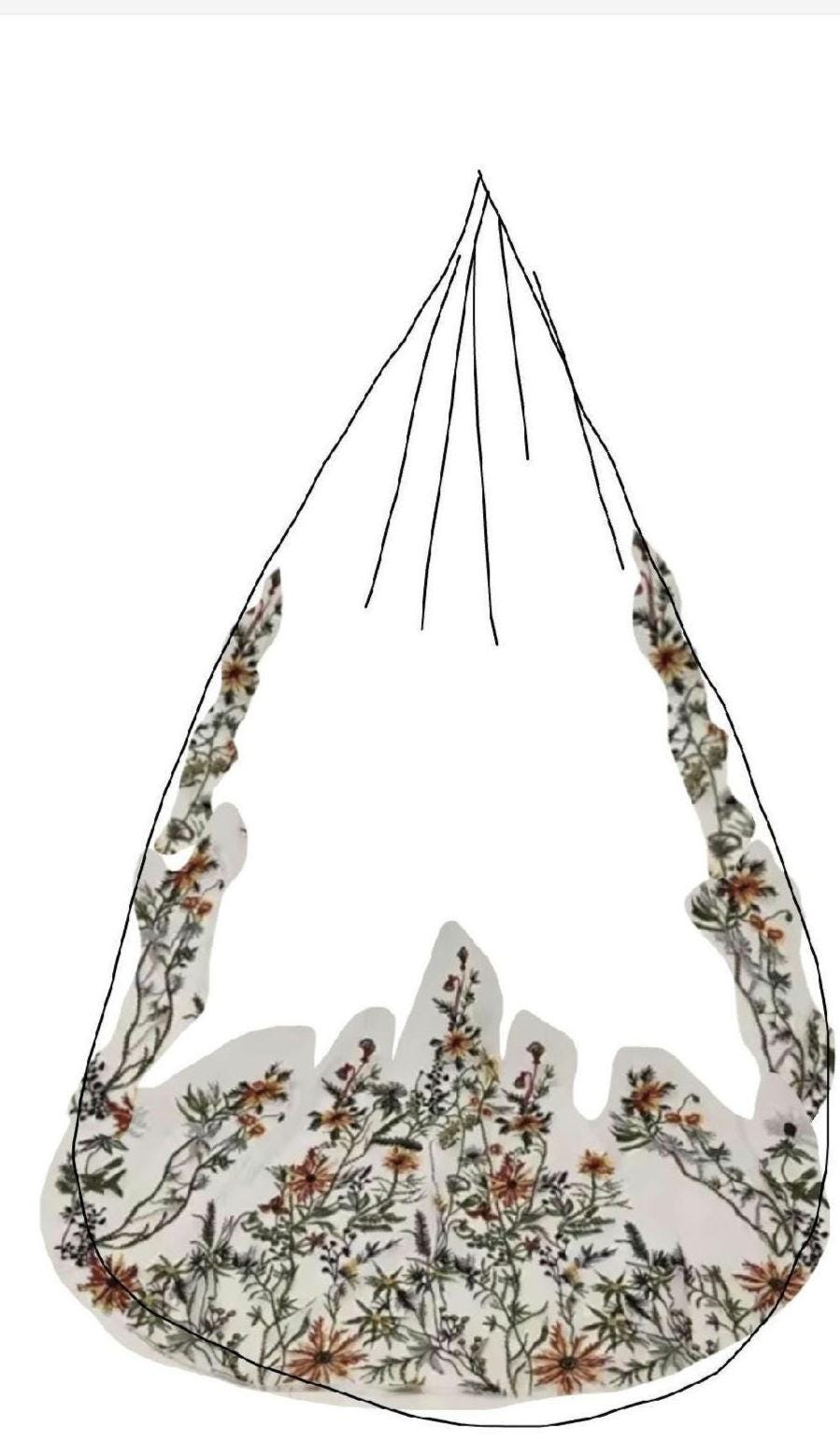 Woodland Embroidered Flower Wedding Veil - Wild Fall Floral Bridal Veil 'Oriana'