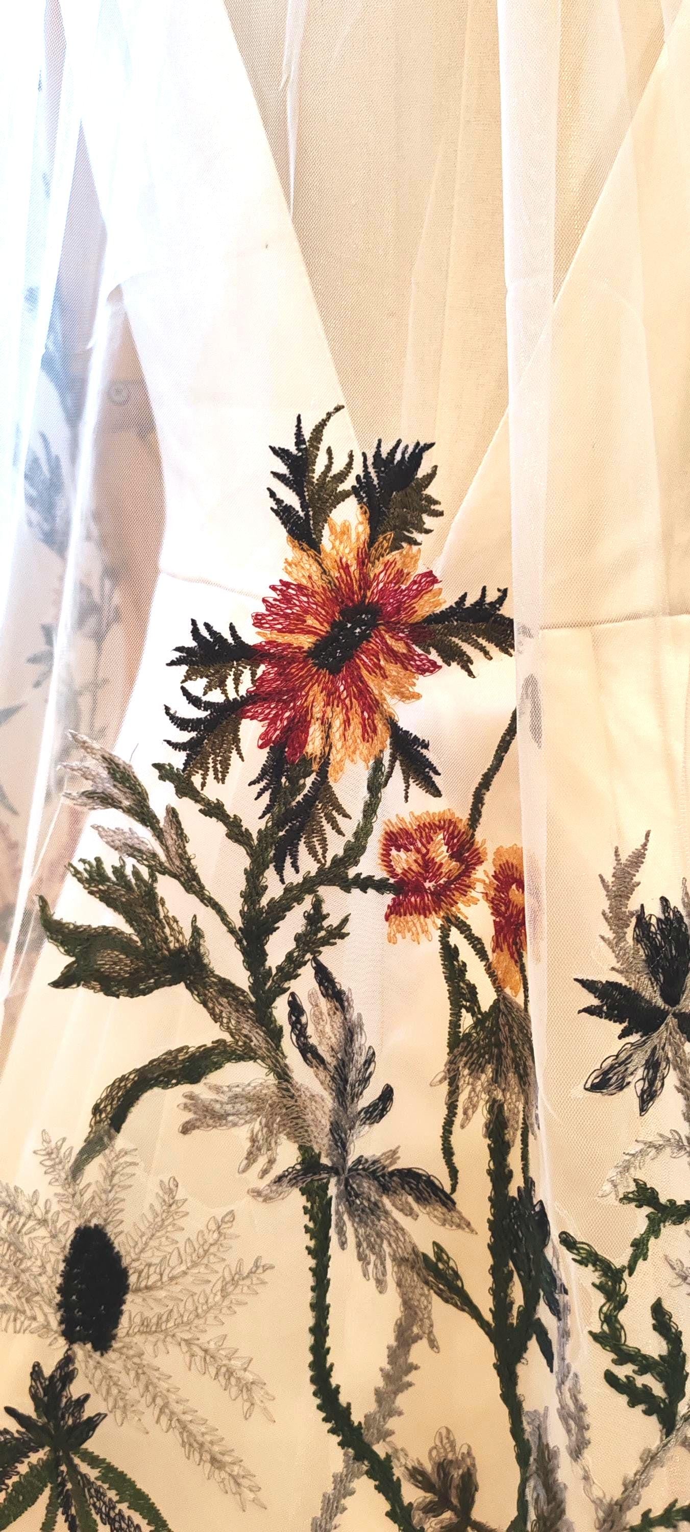 Woodland Embroidered Flower Wedding Veil - Wild Fall Floral Bridal Veil 'Oriana'