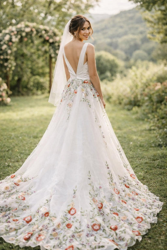 Embroidered Floral Bridal Overskirt - Detachable Tulle Wedding Skirt