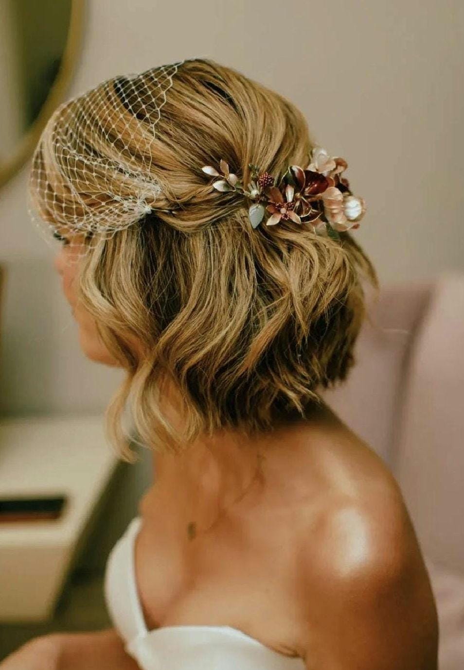 Burgundy Flower Wedding Hair Vine – Iridescent Autumn Bridal Crown