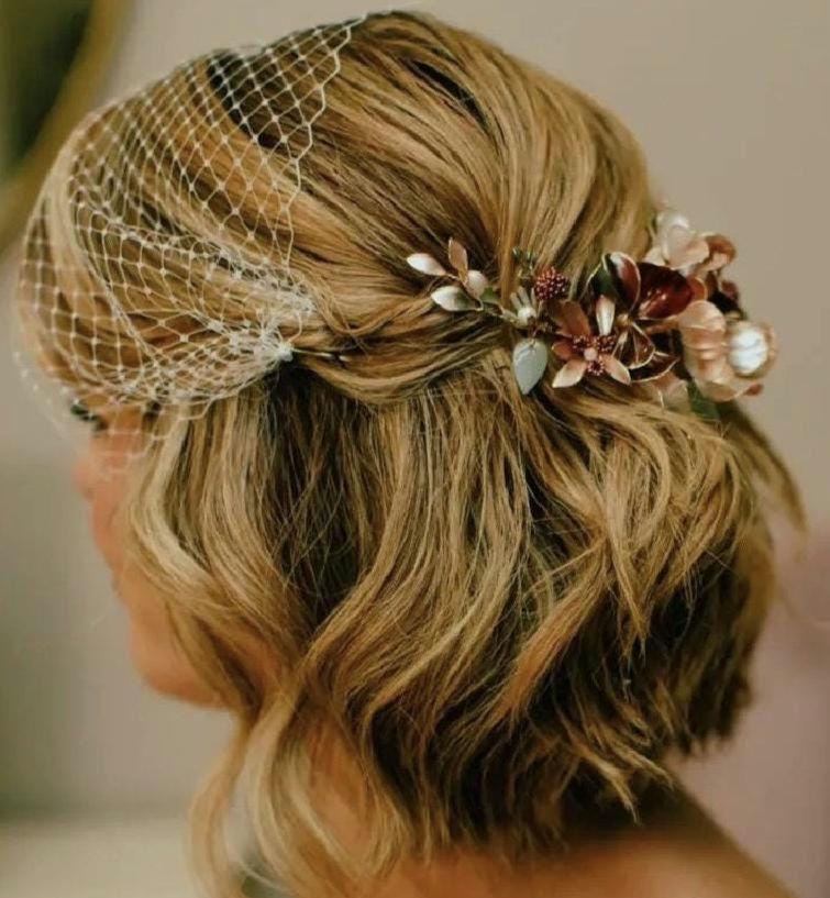 Burgundy Flower Wedding Hair Vine – Iridescent Autumn Bridal Crown