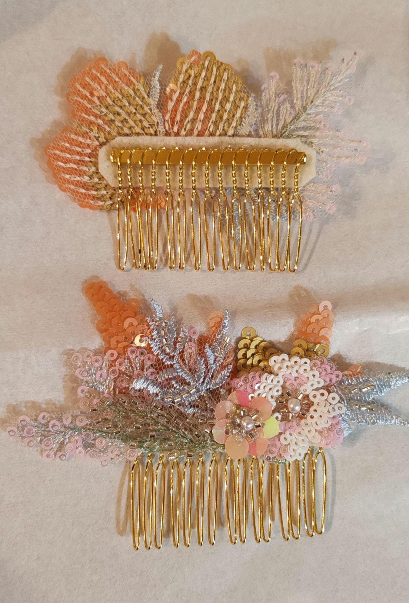 Golden Floral Bridal Veil, Embroidered Sequins & Beads. 'Amber'