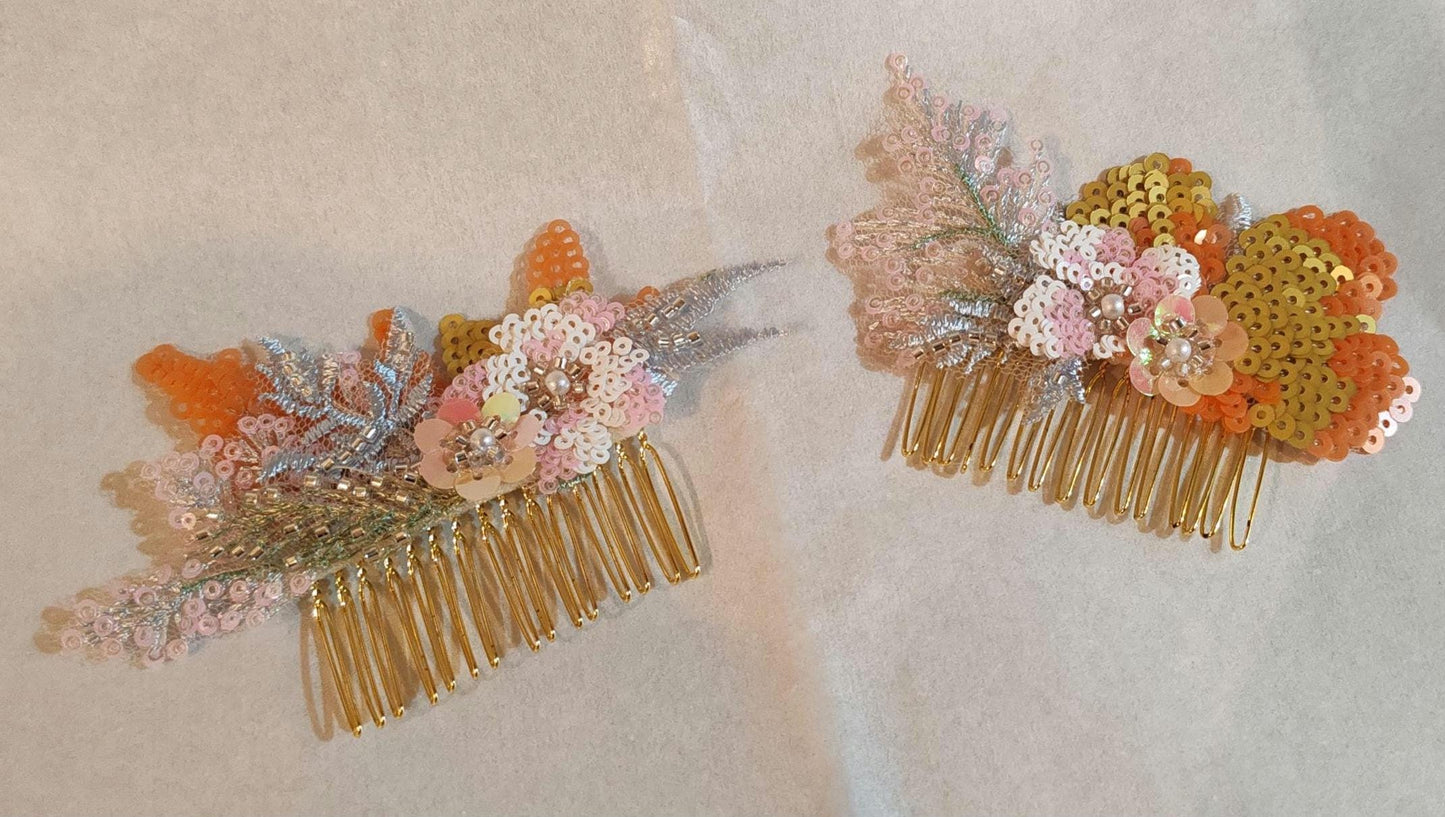 Golden Floral Bridal Veil, Embroidered Sequins & Beads. 'Amber'