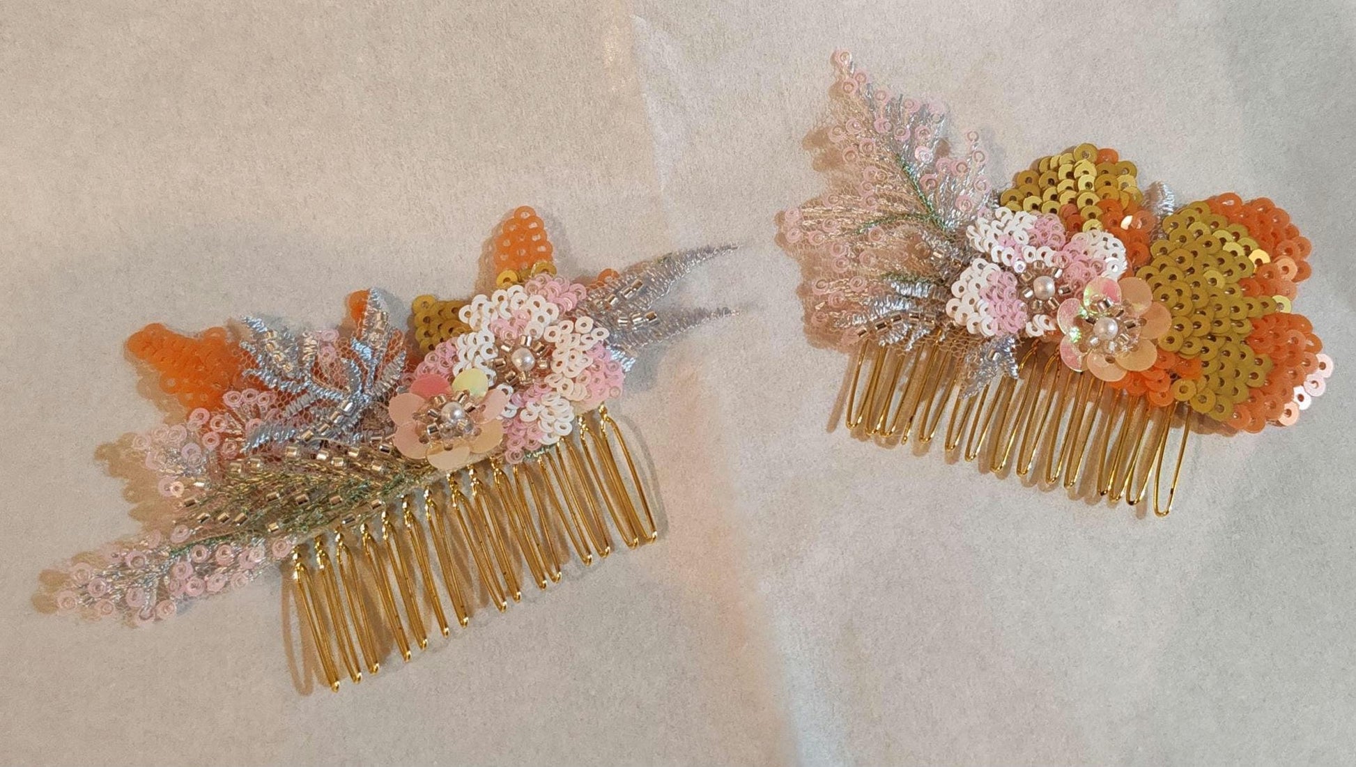 Golden Floral Bridal Veil, Embroidered Sequins & Beads. 'Amber'