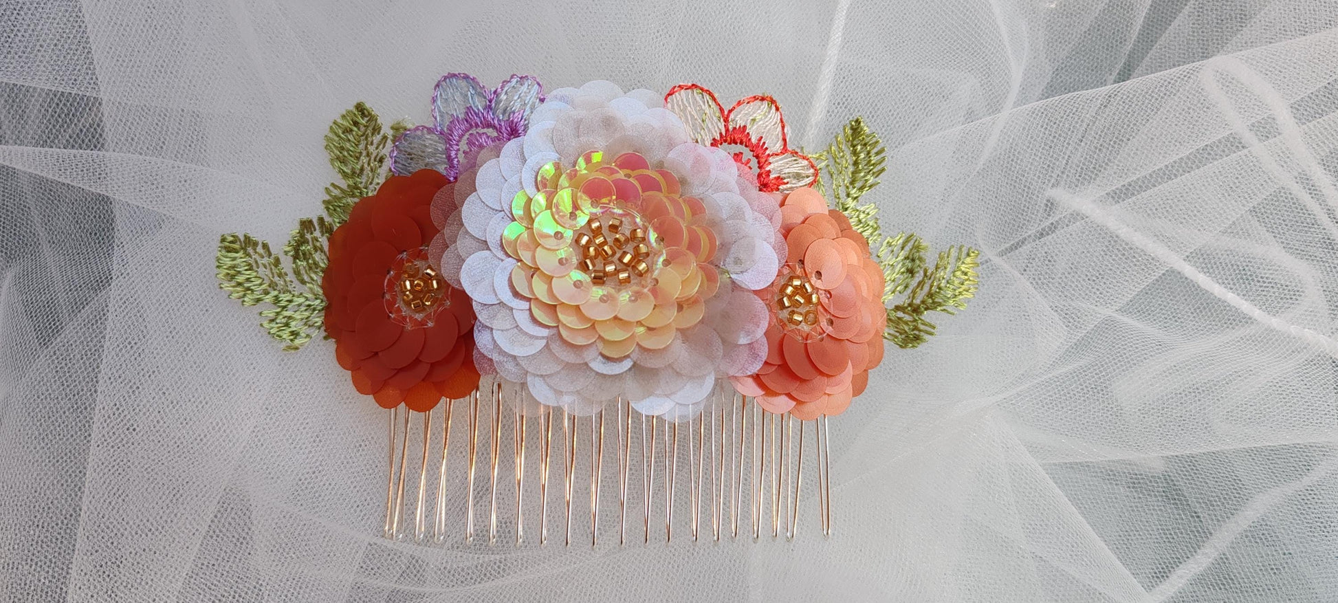 Embroidered floral wedding veil with sequins and beads - Alternative Bridal Veil