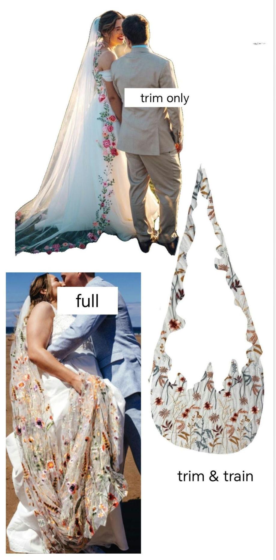 Embroidered Wildflower Wedding Veil: "Megan" Trim and Train style. Alternative Bridal Veil