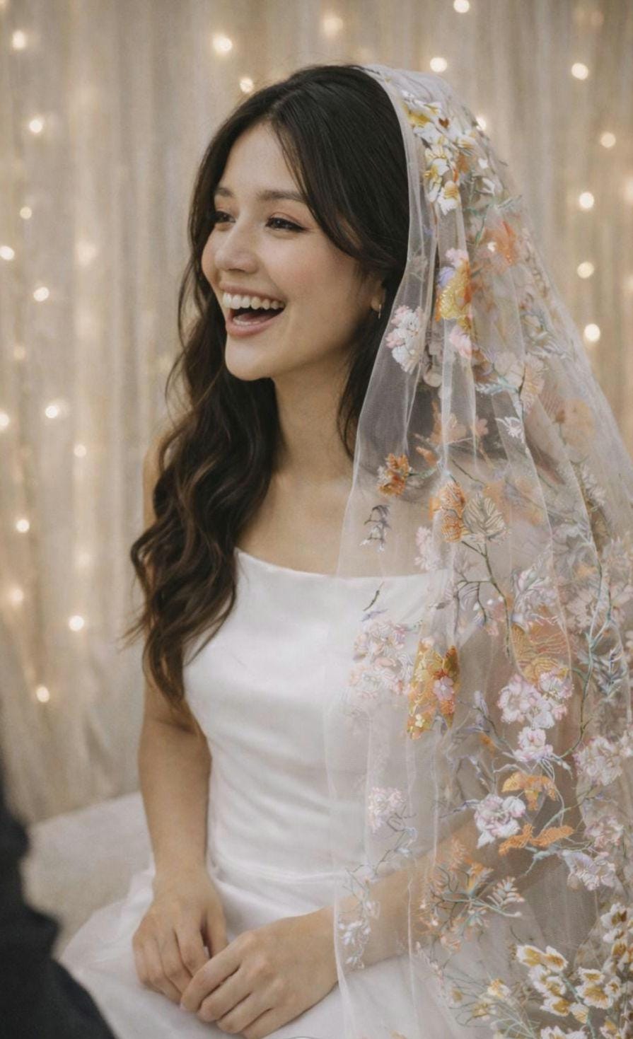 Golden Floral Bridal Veil, Embroidered Sequins & Beads. 'Amber'