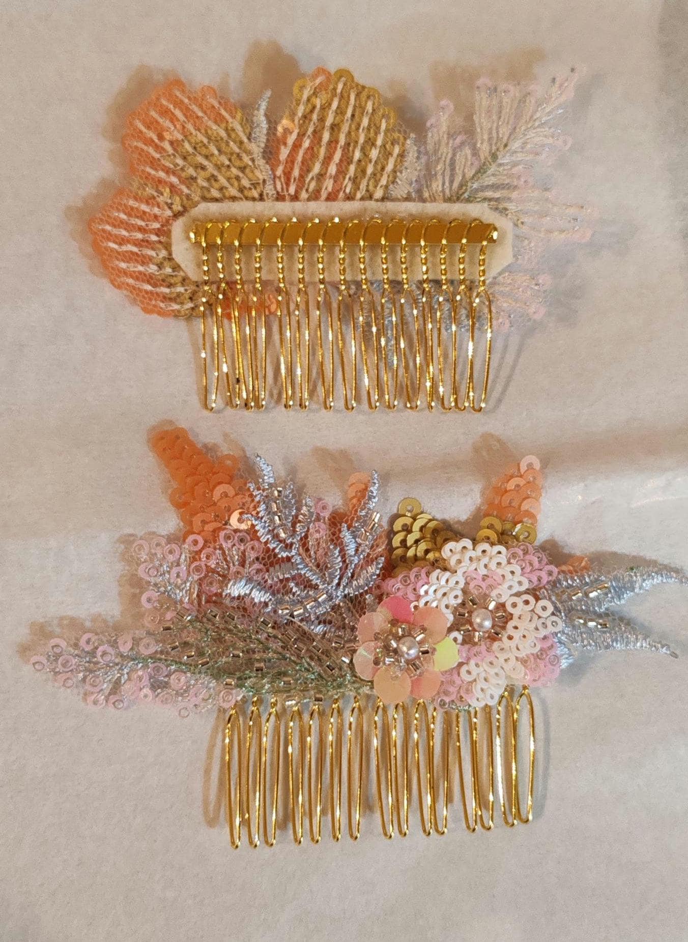 Golden Floral Bridal Veil, Embroidered Sequins & Beads. 'Amber'