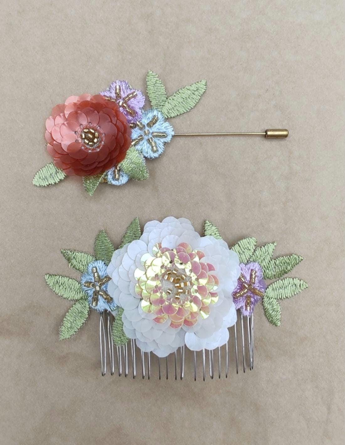 Floral tie. Matching groomsman tie. Floral tie matching brides veil.
