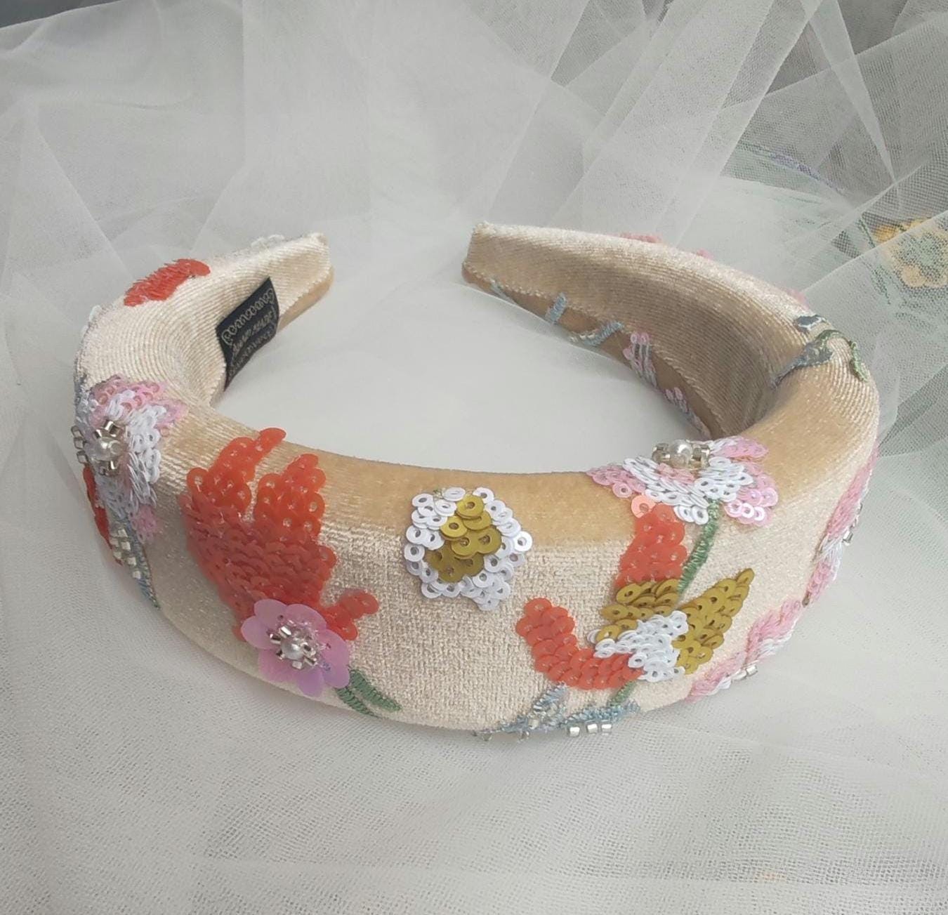 Golden Floral Bridal Veil, Embroidered Sequins & Beads. 'Amber'