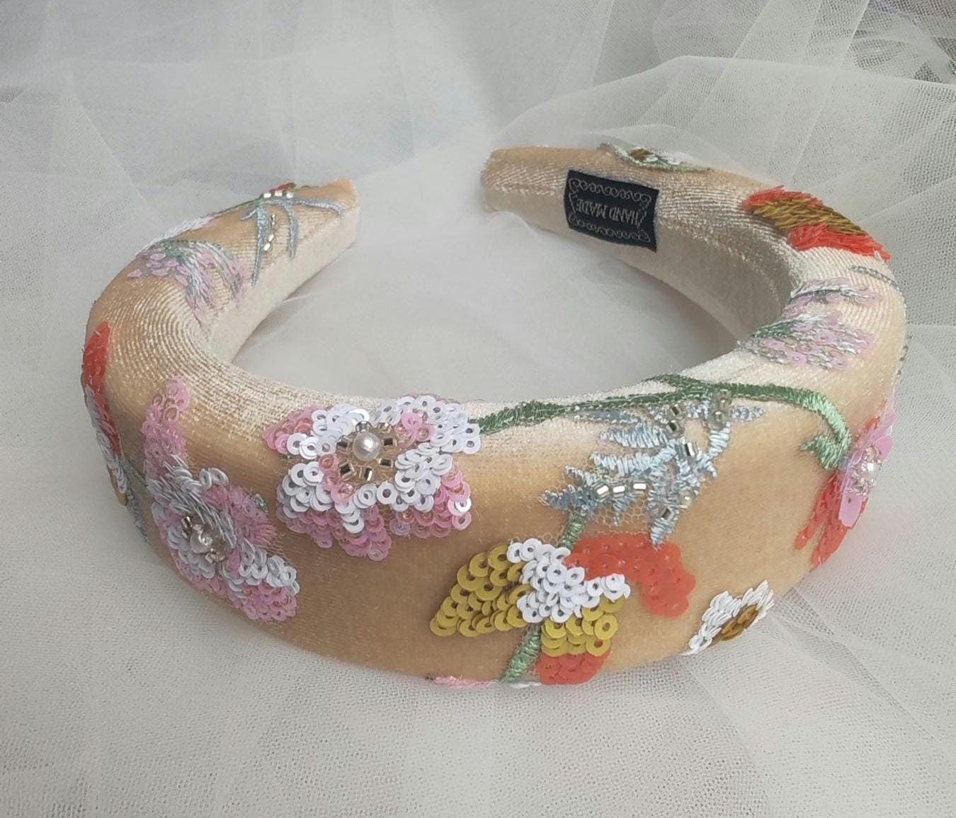 Golden Floral Bridal Veil, Embroidered Sequins & Beads. 'Amber'
