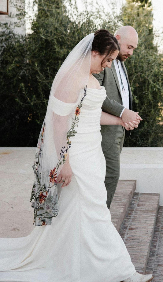 Woodland Embroidered Flower Wedding Veil - Wild Fall Floral Bridal Veil 'Oriana'