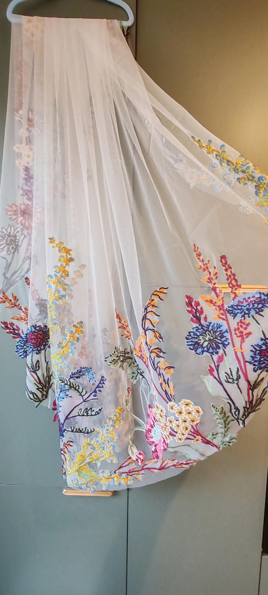 Woodland Embroidered Flower Wedding Veil - Wild Fall Floral Bridal Veil 'Áine'