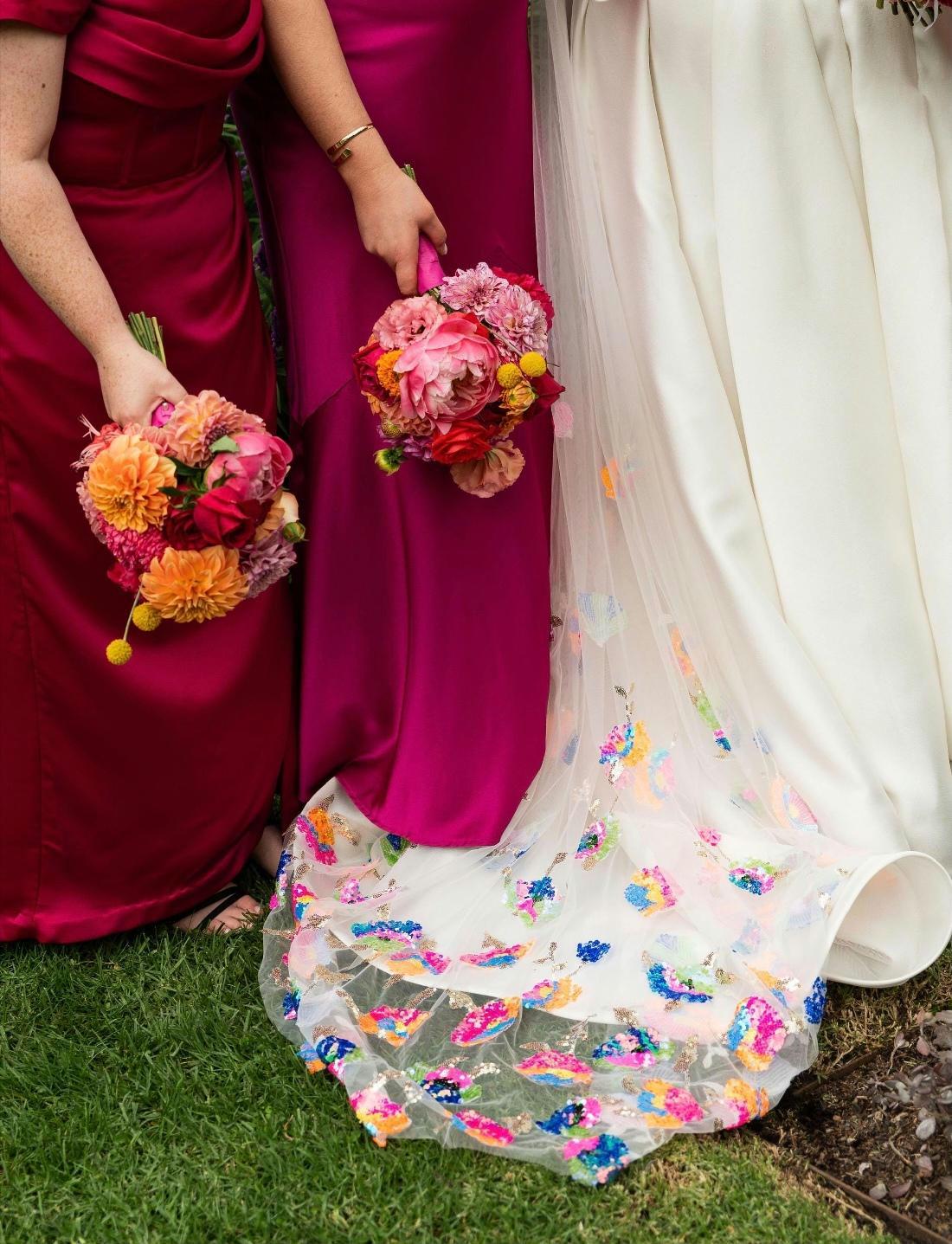 Sequined cape. Bridal sequin veil. Rainbow sequin bridal cape. Rainbow wedding veil, 'Xanthe'.