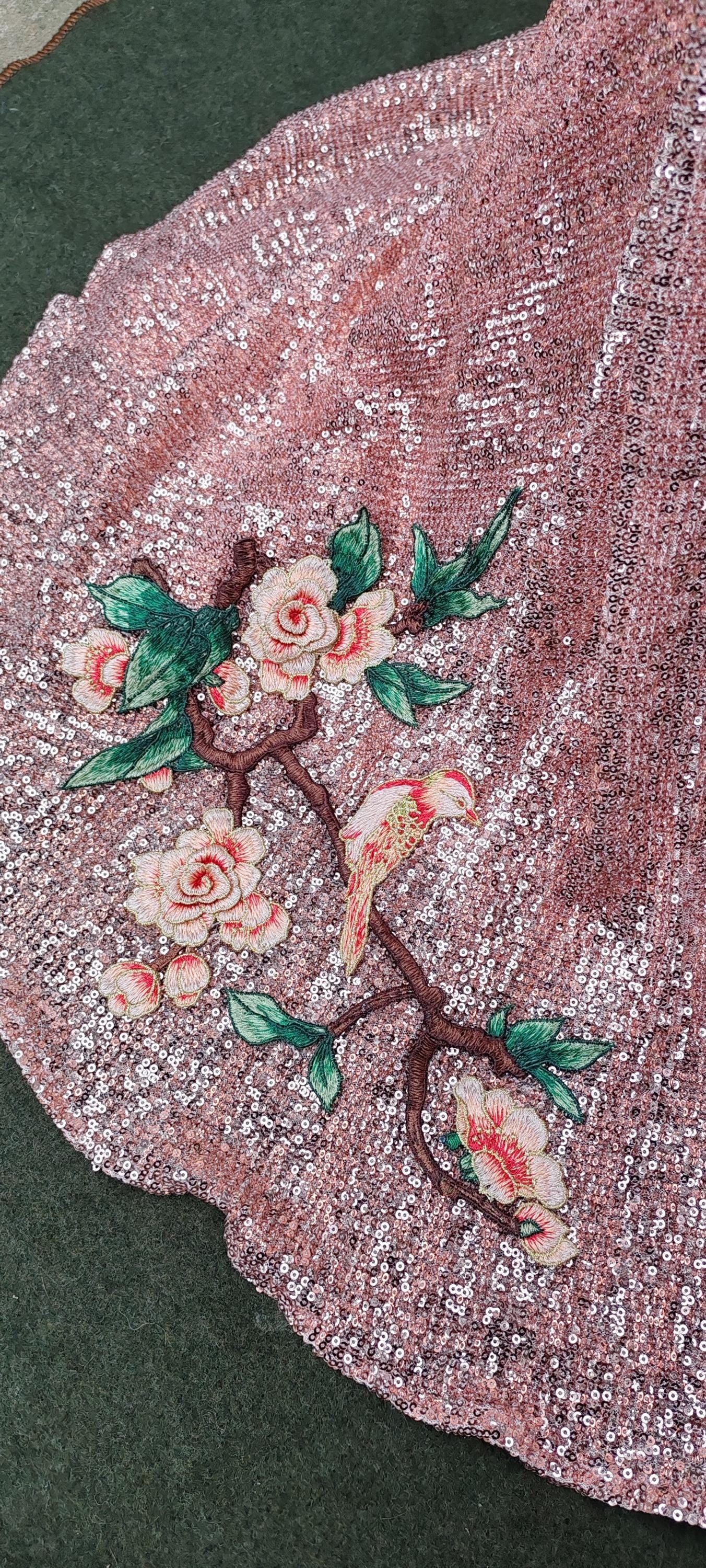 Pink sequin floral embroidered dress. Alternative wedding or prom dress. Sequin rose pink dress. Detachable sleeves.