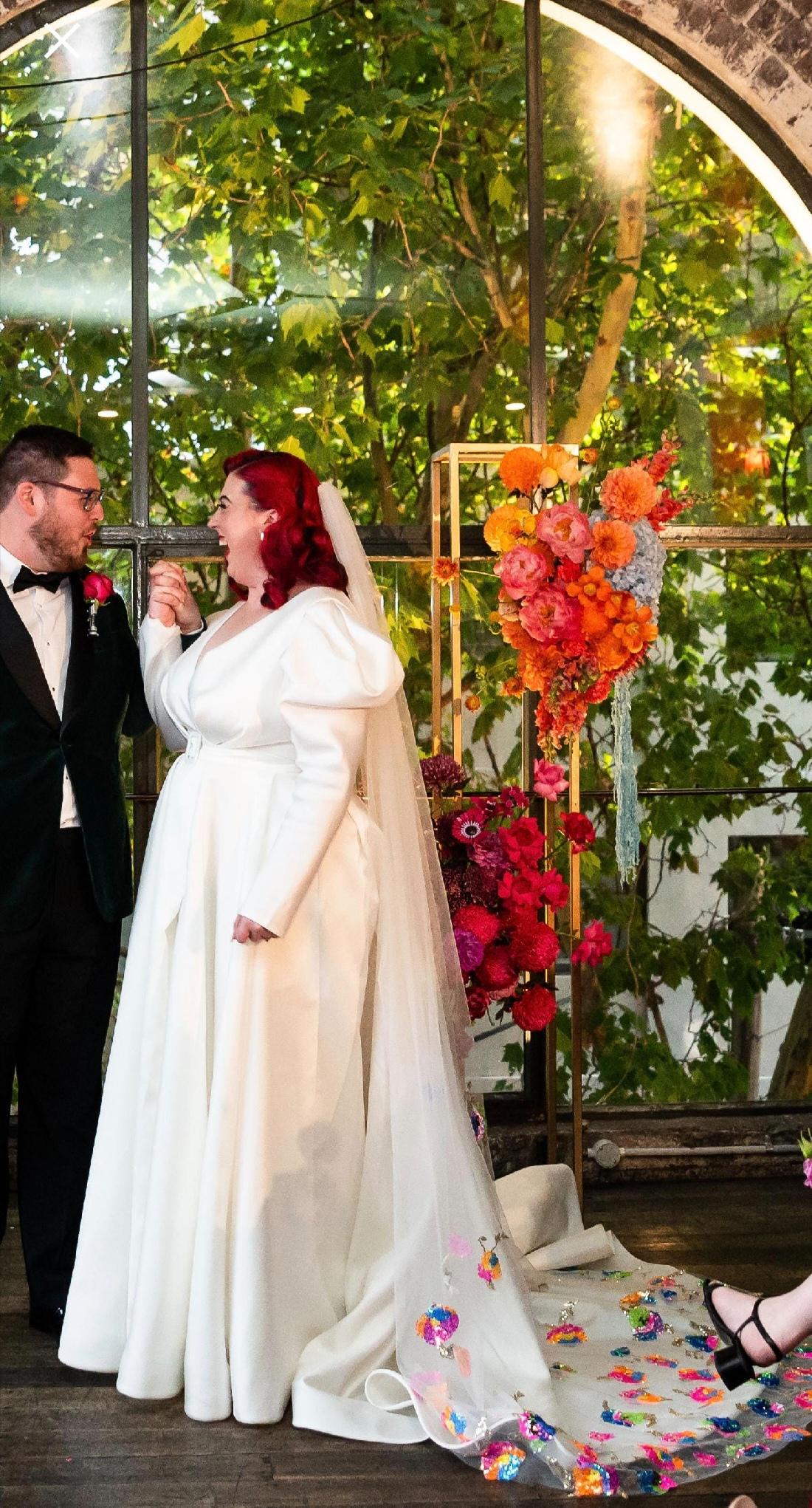 Sequined cape. Bridal sequin veil. Rainbow sequin bridal cape. Rainbow wedding veil, 'Xanthe'.