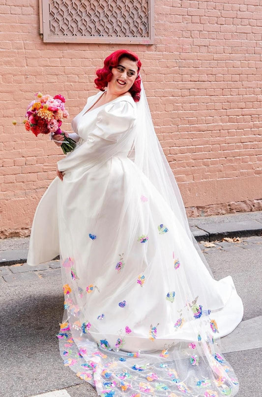 Sequined cape. Bridal sequin veil. Rainbow sequin bridal cape. Rainbow wedding veil, 'Xanthe'.
