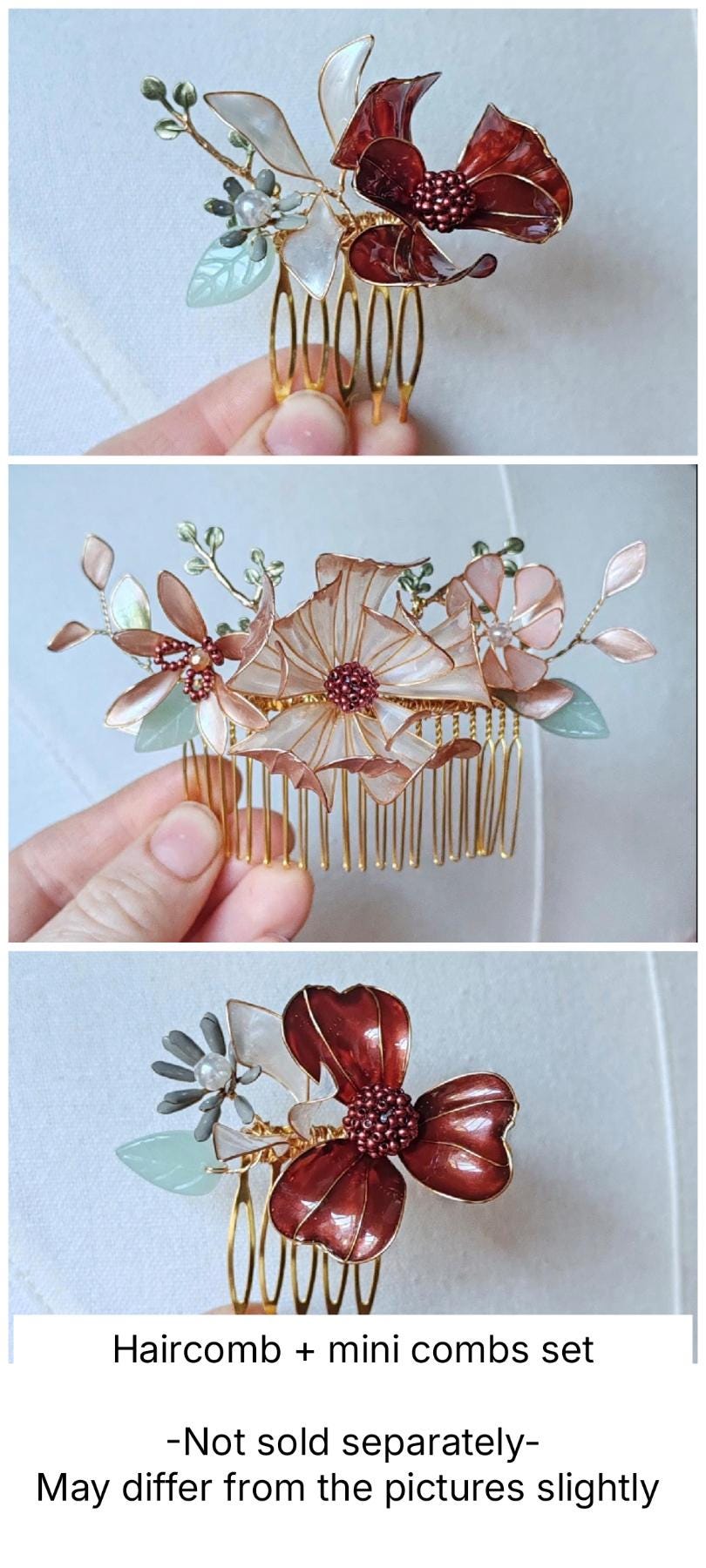 Burgundy Flower Wedding Hair Vine – Iridescent Autumn Bridal Crown