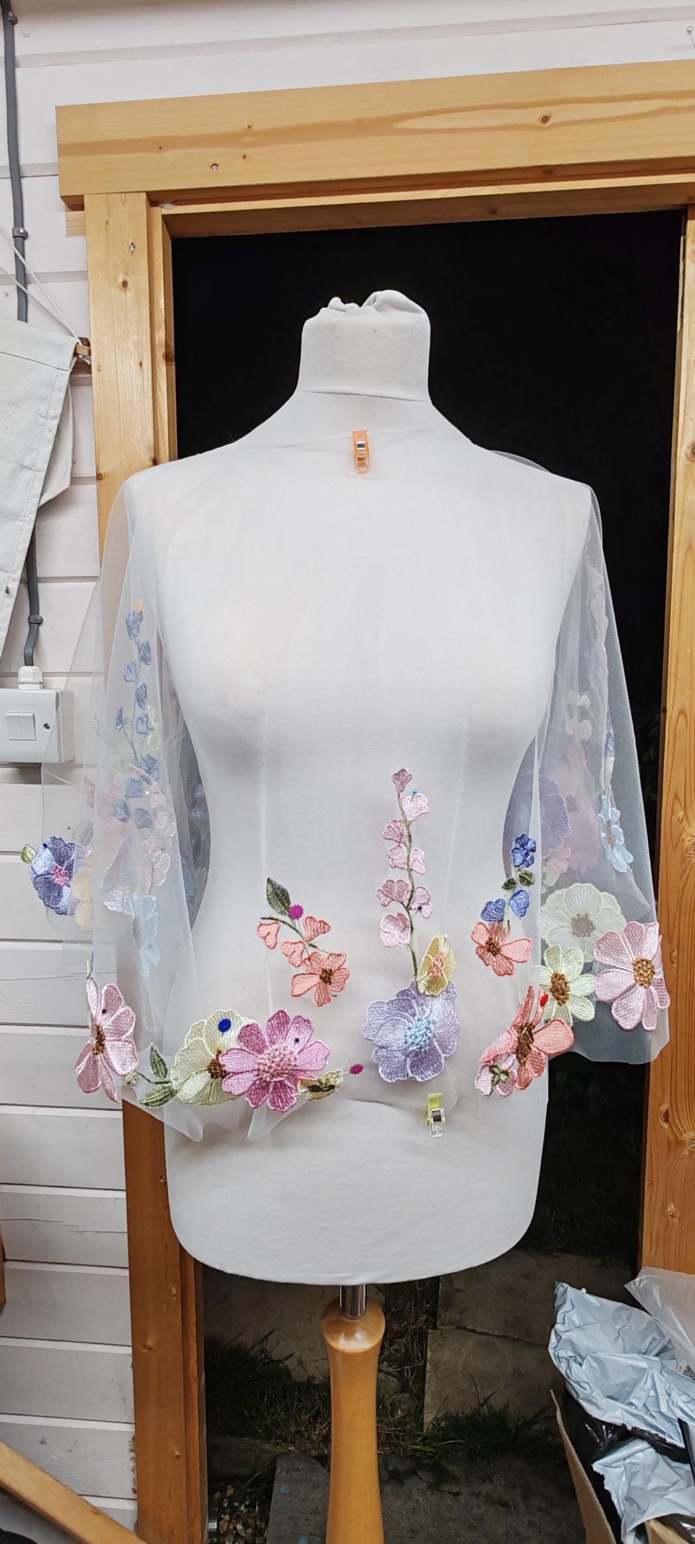 Pastel floral capelet. Floral cape. Pastel cape. Bridal cover up. Brides bolero