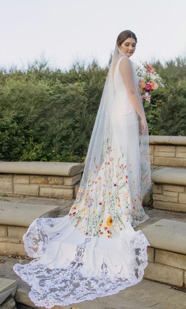 Embroidered Wildflower Wedding Veil - Floral Bridal Veil