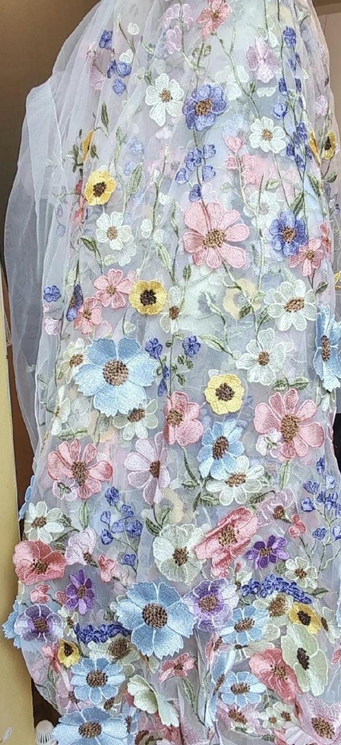 Embroidered Floral Bridal Veil, Colorful Wedding Veil