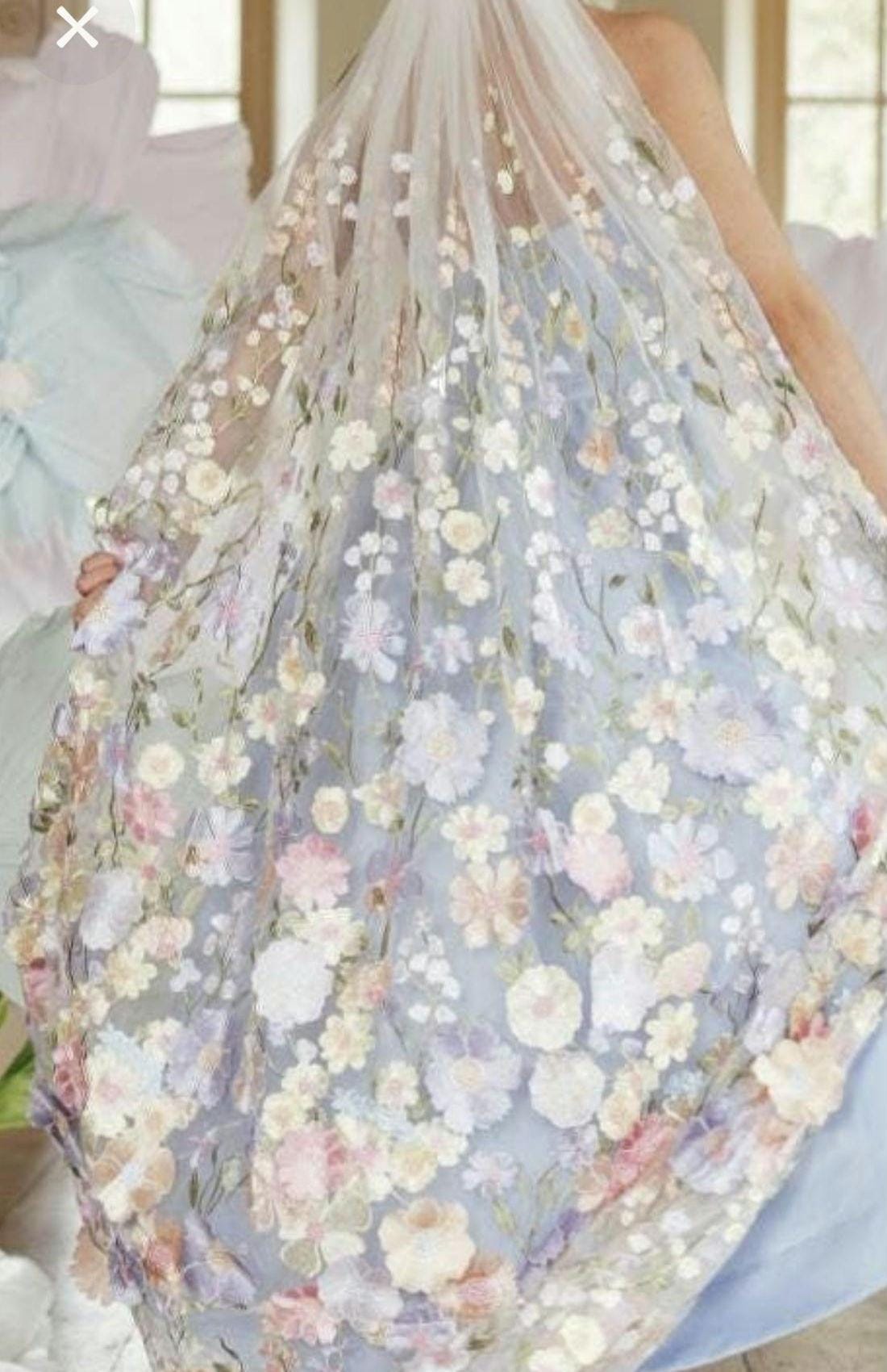 Embroidered Floral Bridal Veil, Colorful Wedding Veil
