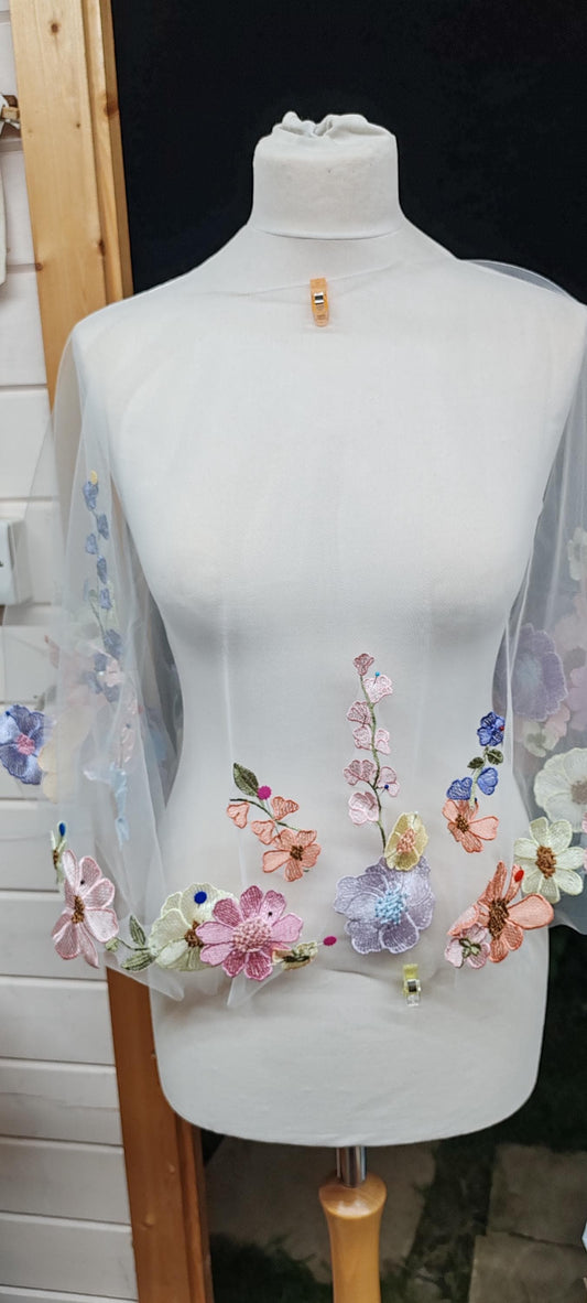 Pastel floral capelet. Floral cape. Pastel cape. Bridal cover up. Brides bolero