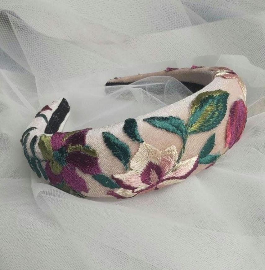 Floral embroidered headband / padded headband / Embroidered alice band / Bridal headband / Festival headband / Colourful sequin headband