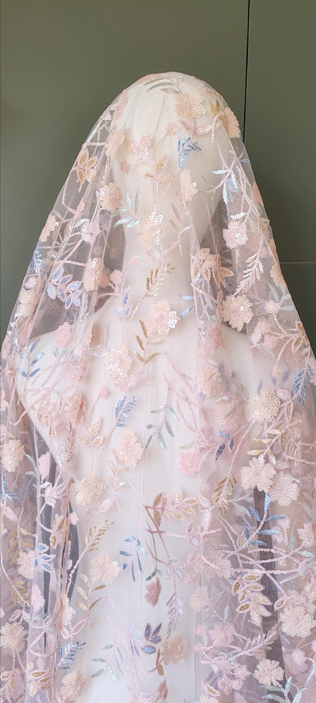 Golden Rose Embroidered Wildflower Wedding Veil – Alternative Bridal. Pink sequin floral veil.
