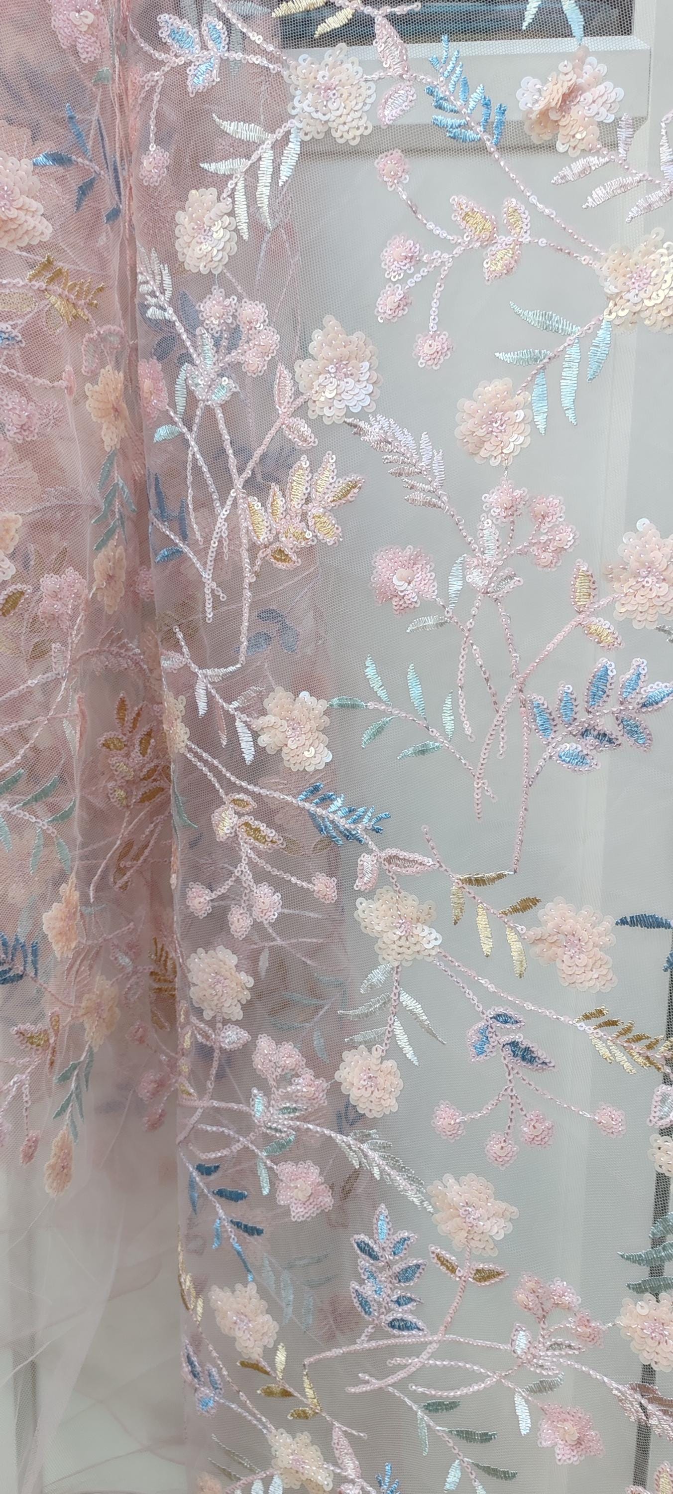 Golden Rose Embroidered Wildflower Wedding Veil – Alternative Bridal. Pink sequin floral veil.