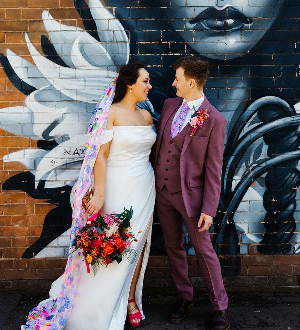 Beautiful rainbow sequin veil. Colourful alternative bridal veil. 'Xanthe'. __etsy:8328959015