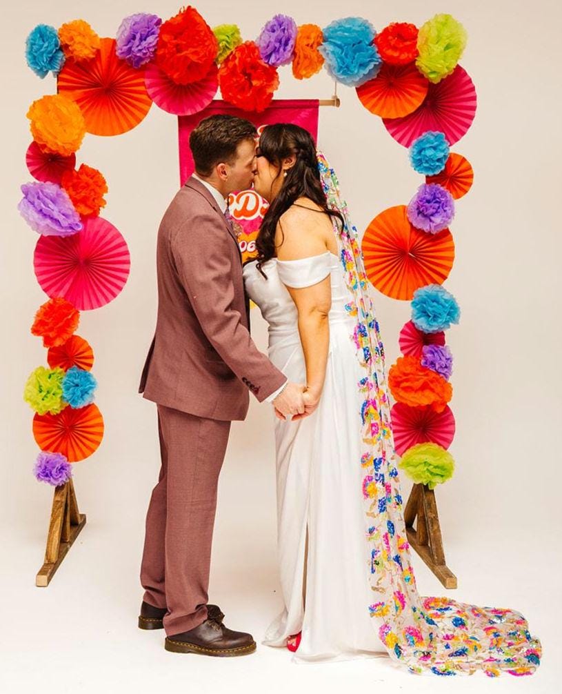 Beautiful rainbow sequin veil. Colourful alternative bridal veil. 'Xanthe'. __etsy:8328966315