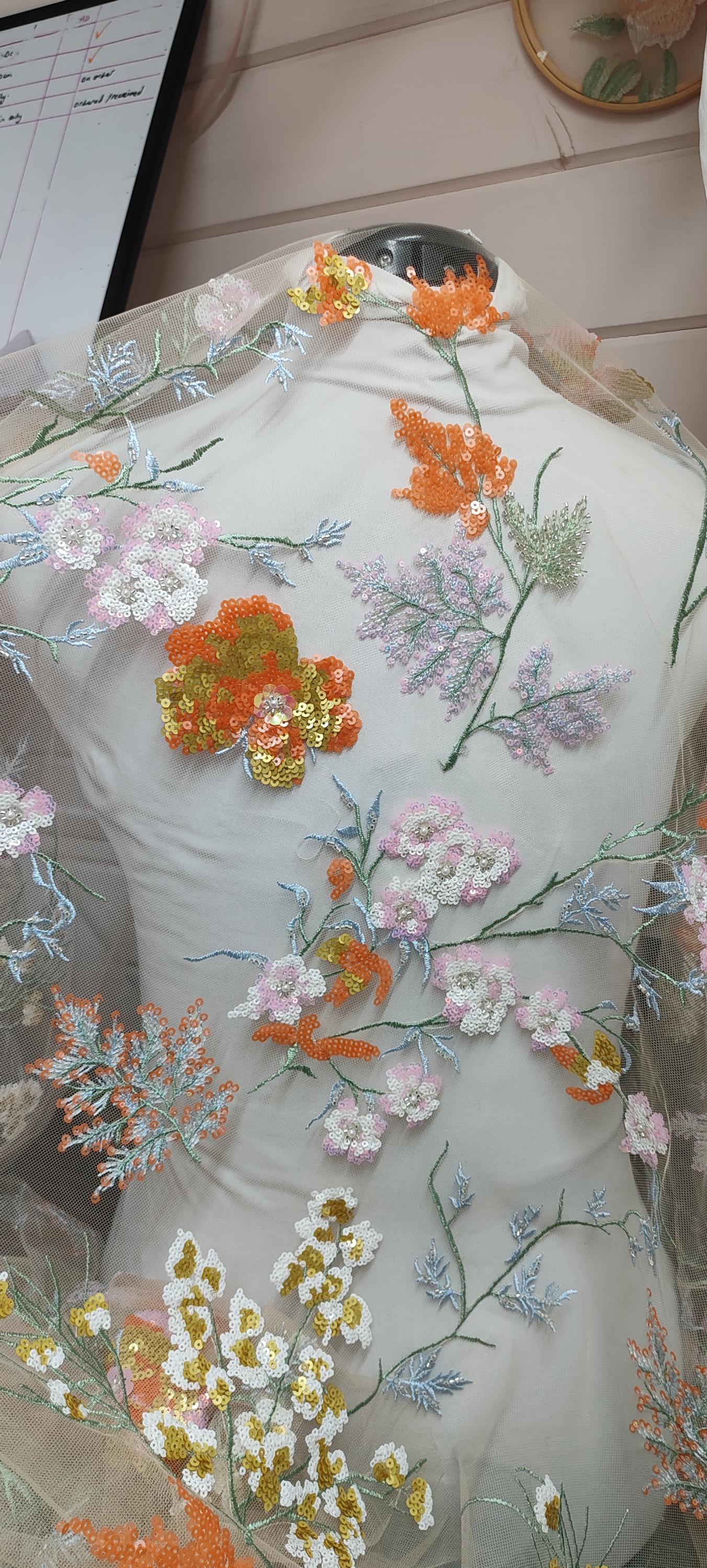 Golden Floral Bridal Veil, Embroidered Sequins & Beads. 'Amber' __etsy:8497957954