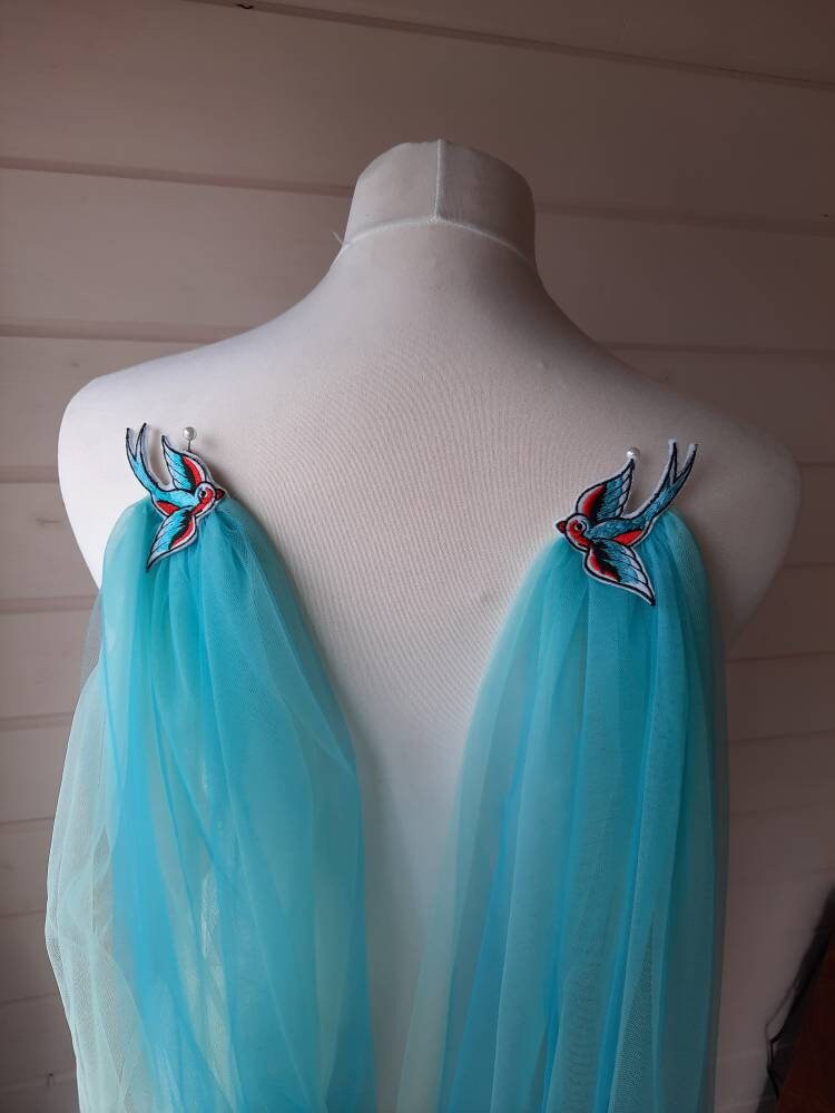 Tulle bridal wings  / Something blue wedding cape / Love birds bridal cape / Veil alternative / Punk wedding / Festival wedding