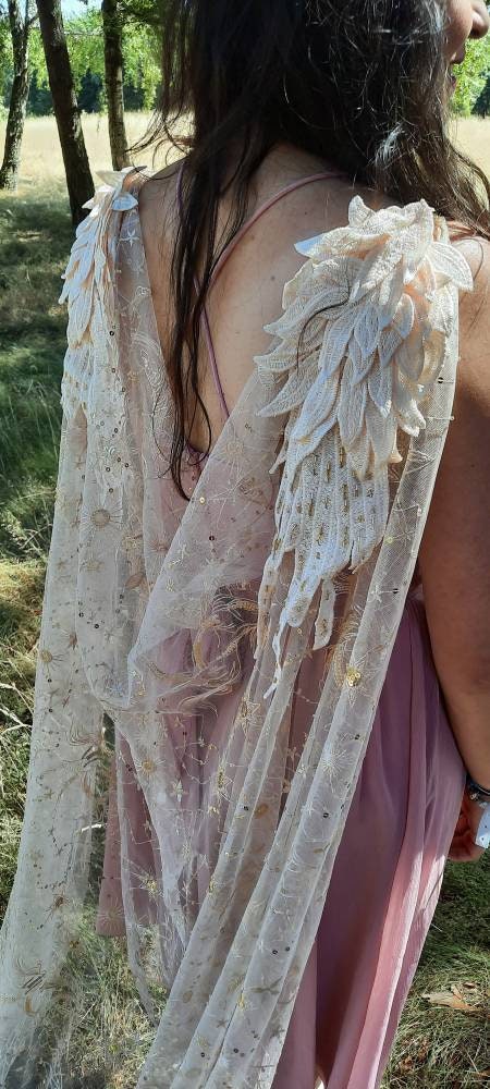 Gold Star Crossed Lovers Veil or Cape / Celestial Wedding Cape / Starry Veil / Star Sign Cape