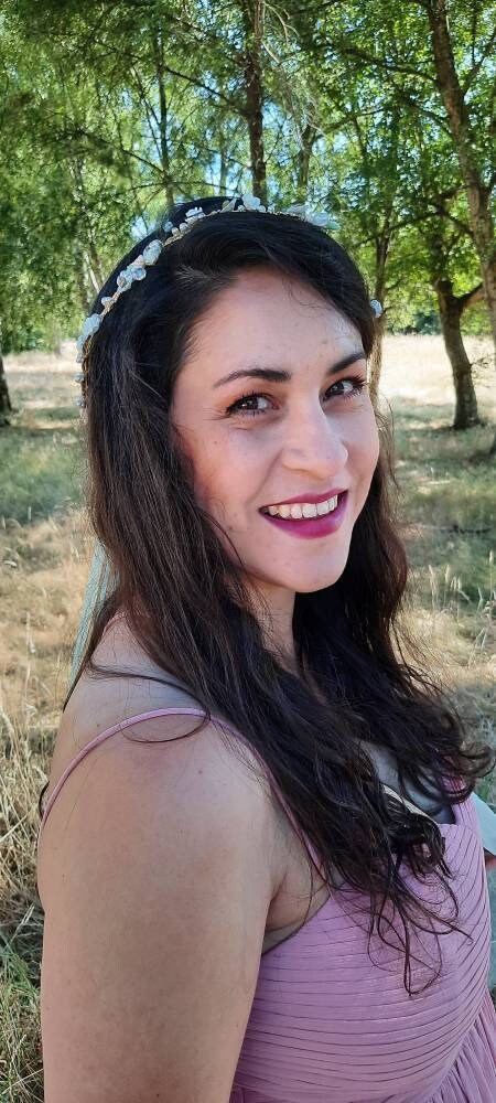Floral tiara and veil / Peach and mint bridal headpiece / Wedding tiara and veil / Flower crown and veil / detachable veil
