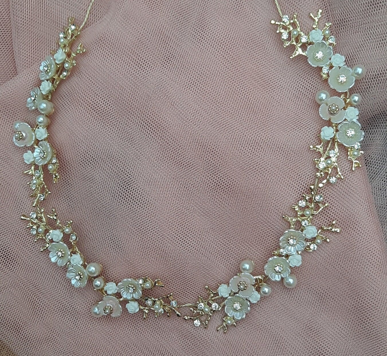 Floral tiara / wire bridal headpiece / Wedding tiara and veil / Flower crown with separate veil / detachable veil