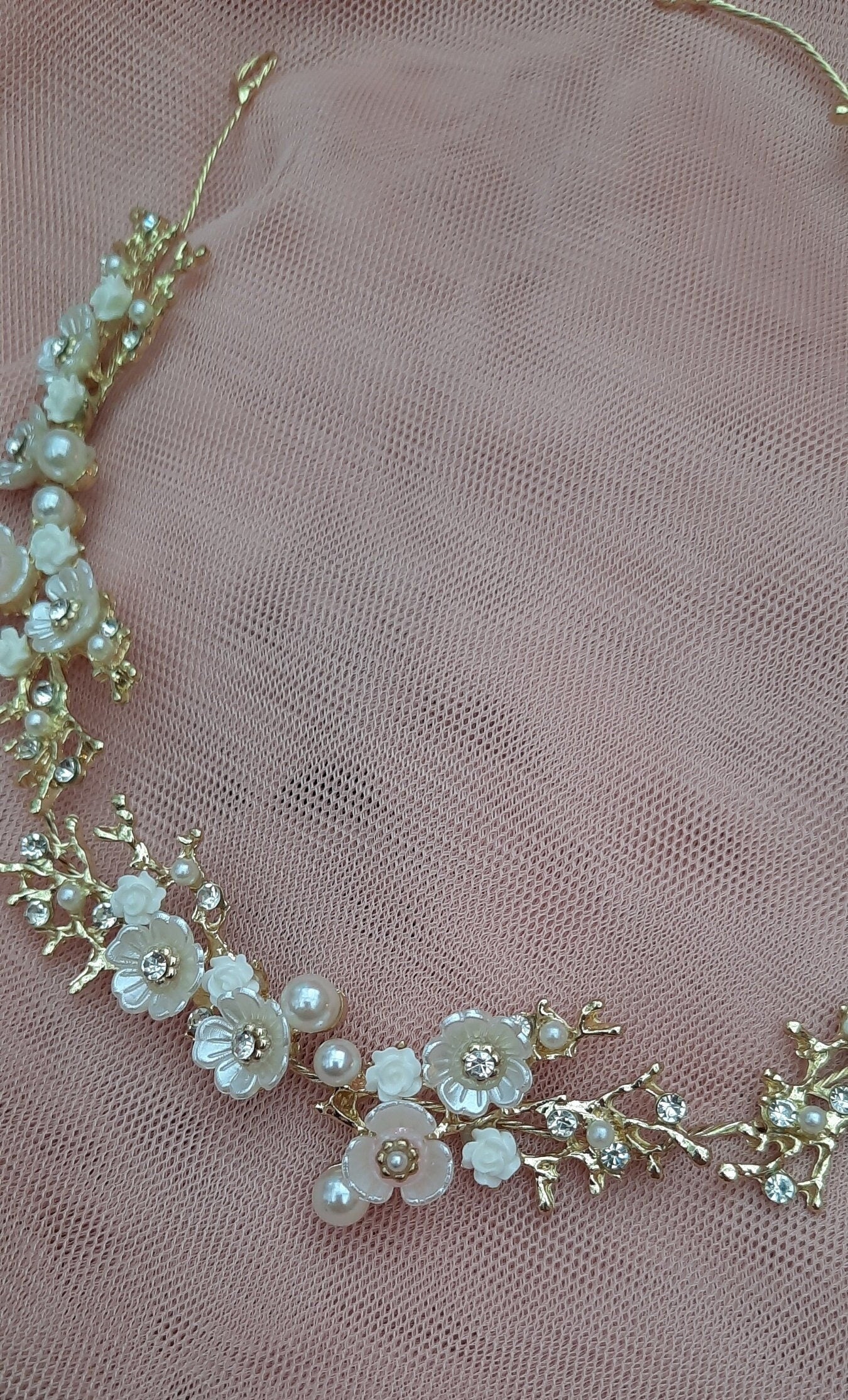 Floral tiara / wire bridal headpiece / Wedding tiara and veil / Flower crown with separate veil / detachable veil