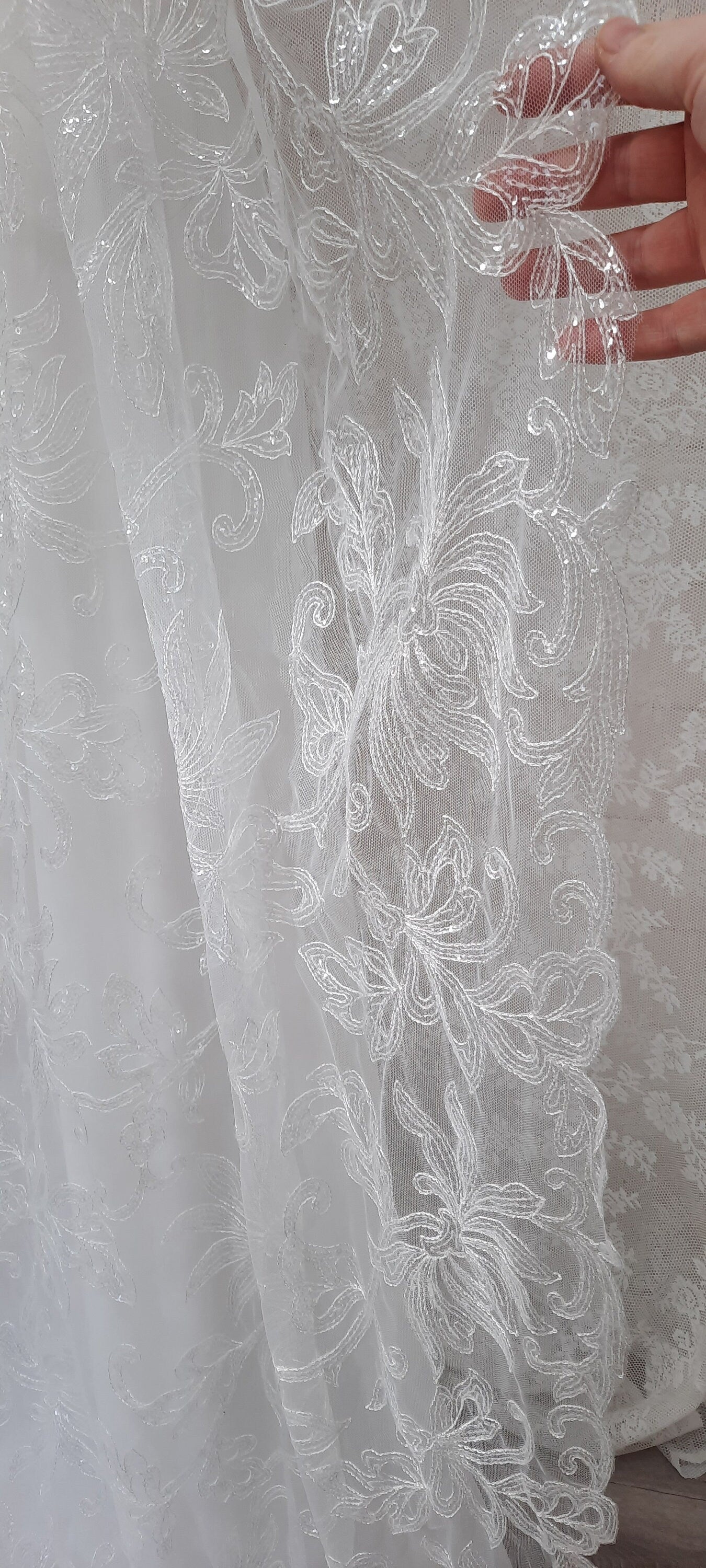 White floral sequin wedding cape.  Floral bridal cape, veil alternative. White wedding cape.